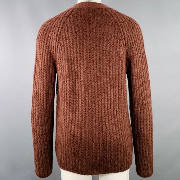 VINCE Size M Brown Rib Knit Alpaca Blend Two Pockets Cardigan - Picture 3 of 6